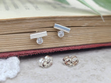 Load image into Gallery viewer, Small Sterling Bar and Swarovski Crystal Stud Earrings
