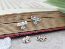 Load image into Gallery viewer, Small Sterling Bar and Swarovski Crystal Stud Earrings

