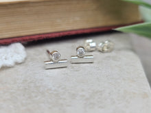 Load image into Gallery viewer, Small Sterling Bar and Swarovski Crystal Stud Earrings
