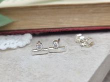 Load image into Gallery viewer, Small Sterling Bar and Swarovski Crystal Stud Earrings
