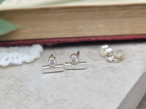Small Sterling Bar and Swarovski Crystal Stud Earrings