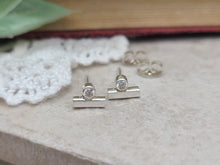 Load image into Gallery viewer, Small Sterling Bar and Swarovski Crystal Stud Earrings
