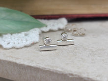 Load image into Gallery viewer, Small Sterling Bar and Swarovski Crystal Stud Earrings

