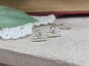 Small Sterling Bar and Swarovski Crystal Stud Earrings
