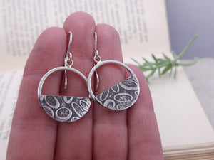 Sterling Silver Geometric Embossed Circle Dangle Earrings