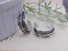 Load image into Gallery viewer, Sterling Silver Feather Hoop Earrings
