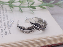 Load image into Gallery viewer, Sterling Silver Feather Hoop Earrings
