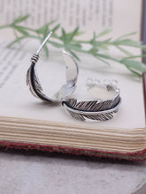 Load image into Gallery viewer, Sterling Silver Feather Hoop Earrings
