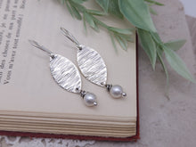 Load image into Gallery viewer, Sterling Silver Textured Marquis Pearl Earrings
