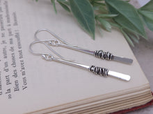 Load image into Gallery viewer, Sterling Silver Wrapped Stick Bar Long Earrings
