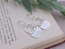 Load image into Gallery viewer, Sterling Silver Hammered Crescent Disc Earrings
