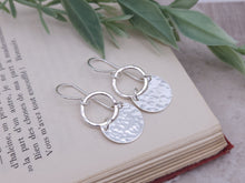 Load image into Gallery viewer, Sterling Silver Hammered Crescent Disc Earrings
