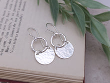 Load image into Gallery viewer, Sterling Silver Hammered Crescent Disc Earrings
