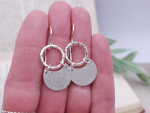 Load image into Gallery viewer, Sterling Silver Hammered Crescent Disc Earrings
