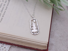 Load image into Gallery viewer, Sterling Silver Whimsical Pine Tree Rectangle Necklace
