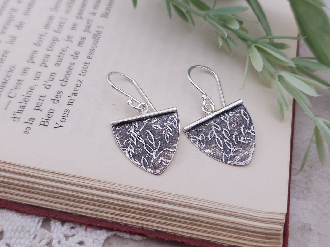 Sterling Silver Floral Vine Triangular Disc Earrings