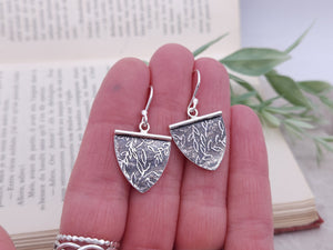 Sterling Silver Floral Vine Triangular Disc Earrings