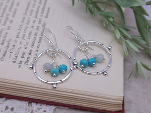 Sterling Silver & Turquoise Boho Hoop Dangle Earrings