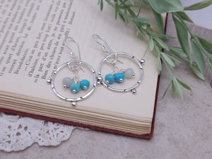 Sterling Silver & Turquoise Boho Hoop Dangle Earrings