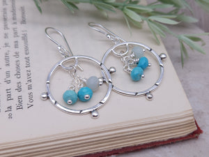 Sterling Silver & Turquoise Boho Hoop Dangle Earrings