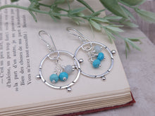 Load image into Gallery viewer, Sterling Silver &amp; Turquoise Boho Hoop Dangle Earrings
