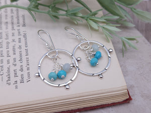 Sterling Silver & Turquoise Boho Hoop Dangle Earrings