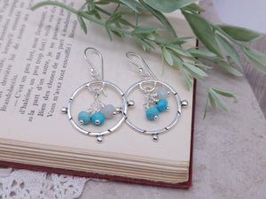 Sterling Silver & Turquoise Boho Hoop Dangle Earrings