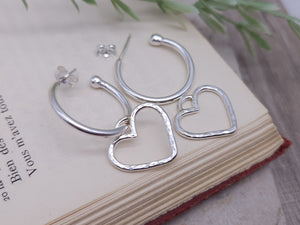 Sterling Silver Hoops with Heart Charms