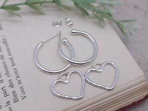 Sterling Silver Hoops with Heart Charms