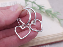 Load image into Gallery viewer, Sterling Silver Hoops with Heart Charms
