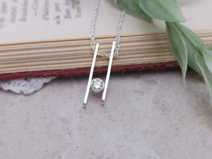 Sterling Silver & Swarovski Crystal Geometric Bar Necklace