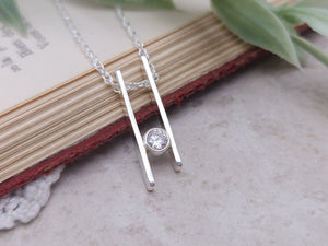 Sterling Silver & Swarovski Crystal Geometric Bar Necklace
