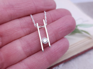 Sterling Silver & Swarovski Crystal Geometric Bar Necklace