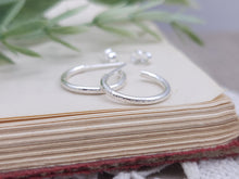 Load image into Gallery viewer, Small Sterling 1/2&quot; Hammered Facetted Hoop Earrings
