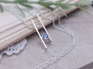 Sterling Silver & Aquamarine Geometric Bar Necklace