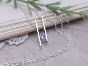 Sterling Silver & Aquamarine Geometric Bar Necklace