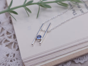 Sterling Silver & Aquamarine Geometric Bar Necklace