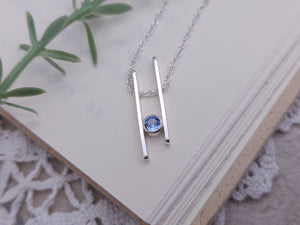 Sterling Silver & Aquamarine Geometric Bar Necklace