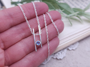 Sterling Silver & Aquamarine Geometric Bar Necklace