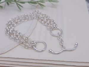 Sterling Silver Multi Chain Layering Toggle Bracelet
