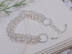 Sterling Silver Multi Chain Layering Toggle Bracelet