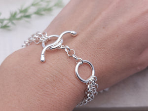 Sterling Silver Multi Chain Layering Toggle Bracelet