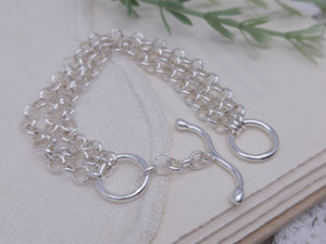 Sterling Silver Multi Chain Layering Toggle Bracelet