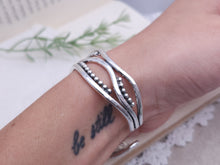 Load image into Gallery viewer, Sterling Silver Triple Wave Beaded Cuff
