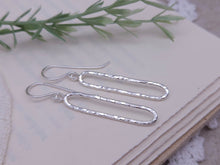 Load image into Gallery viewer, Sterling Silver Hammered Oval Bar Earrings
