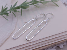 Load image into Gallery viewer, Sterling Silver Hammered Oval Bar Earrings
