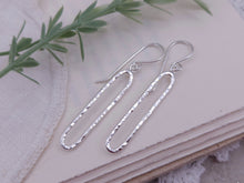 Load image into Gallery viewer, Sterling Silver Hammered Oval Bar Earrings
