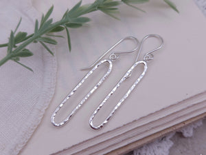 Sterling Silver Hammered Oval Bar Earrings