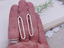 Load image into Gallery viewer, Sterling Silver Hammered Oval Bar Earrings
