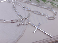 Load image into Gallery viewer, Sterling Silver Large Cross Front Clasp Necklace
